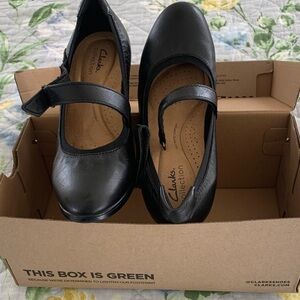 Clarks Elegant Black Strap Shoes